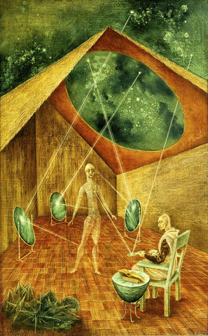 Creation With Astral Rays (Creación con rayos astrales) – Remedios Varo – Surrealist Painting by Remedios Varo