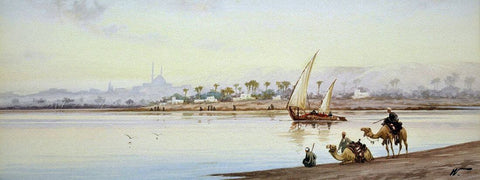 River Nile Feluccas and Camels – Edwin Lord Weeks Painting – Orientalist Art - Art Prints