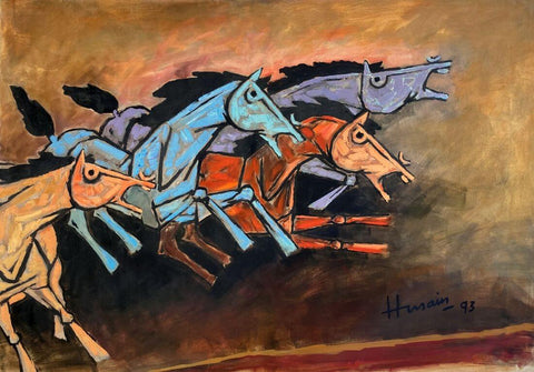 Running Horses 1993 - M F Husain by M F Husain
