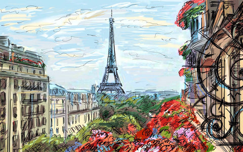 A beautiful view of Eiffel Tower - Digital Painting - Large Art Prints by Sina Irani