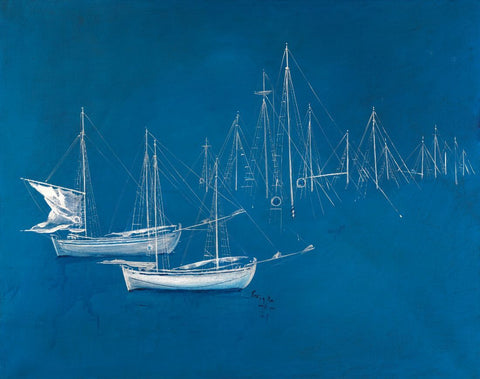 Sailboats - Modern Art Contemporary Painting by Contemporary