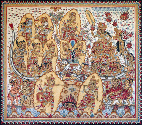 Samudra Manthan (Churning Of The Ocean) - Balinese Puranic Painting - Large Art Prints by Kritanta Vala