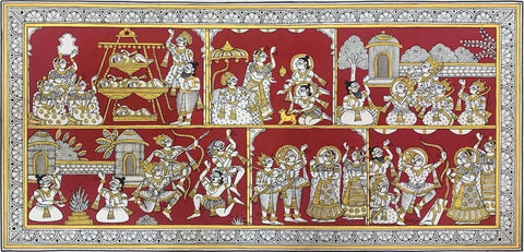 Scenes From Ramayan - Indian Phad Art Painting - Canvas Prints