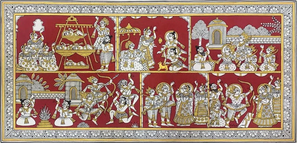 Scenes From Ramayan - Indian Phad Art Painting - Framed Prints