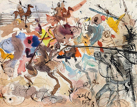 Fifty horsemen And Multitude Of Men On Horseback, 1963(Cincuenta jinetes y multitud de hombres a caballo, 1963) - Salvador Dali Painting - Surrealism Art by Salvador Dali