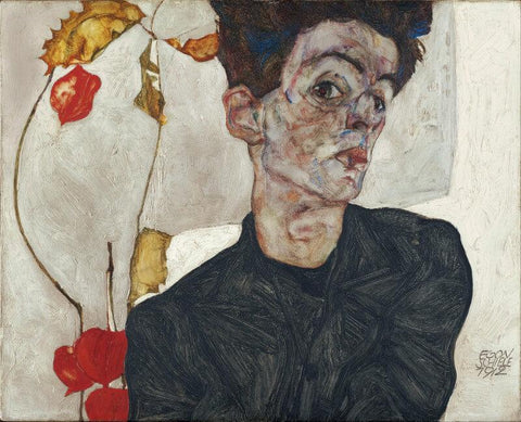 Self-Portrait With Chinese Lantern Plant (Selbstbildnis Mit Physalis) - Egon Schiele by Egon Schiele