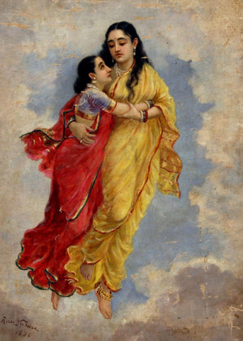 Shakuntala And Menaka - Raja Ravi Varma Painting - Canvas Prints