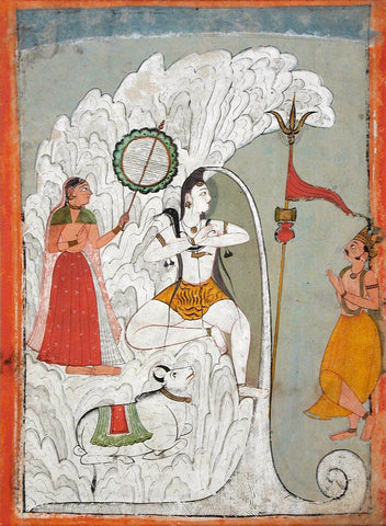 Shiva Bearing The Descent Of The Ganges River - C. 1740- Vintage Indian Miniature Art Painting by Miniature Vintage