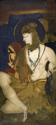 Shiva Parvati - Kshitindranath Mazumdar – Bengal School of Art - Indian Painting by Kshitindranath Majumdar