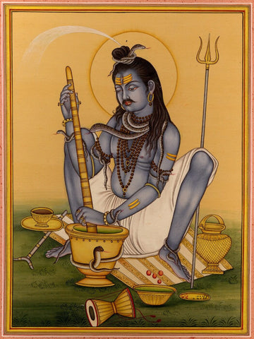 Indian Miniature Art - Shiva Making Bhaang by Kritanta Vala