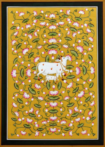 Shrinathji's Cow With Calf - Krishna Pichwai Art Painting - Large Art Prints
