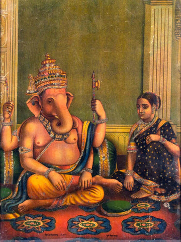 Siddhi Vinayak - The Bestower of Wishes - Lord Ganesha Vintage Indian Oleograph - Raja Ravi Varma Press by Raja Ravi Varma