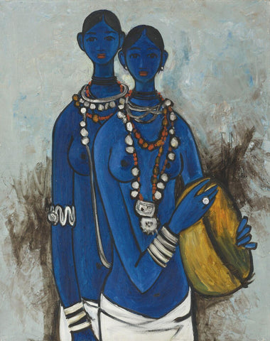 Sisters (Blue) - B Prabha - Indian Painting - Art Prints