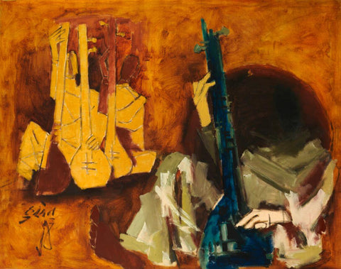 Sitar Players - Maqbool Fida Husain – Painting by M F Husain