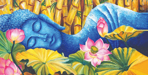 Sleeping Buddha With Lotus Flowers  - Canvas Prints Rolls (On Sale) by Tallenge Store