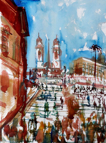 Spanish Steps in Rome - Tallenge Abstract Landscape Painting - Large Art Prints by Tallenge Store