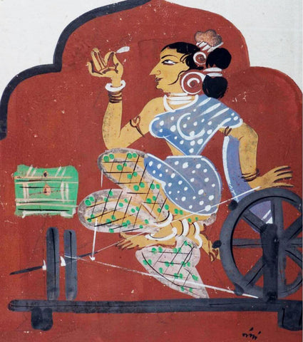 Spinning Cotton - Haripura Panels Collection - Nandalal Bose - Bengal School Painting by Nandalal Bose