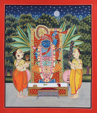 Srinathji - Nathdwara - Sharad Poornima - Krishna Pichvai Indian Painting by Krishna Pichwai