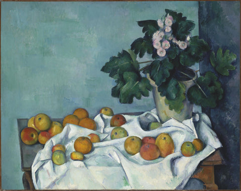 Still Life with Apples and a Pot of Primroses - Canvas Prints by Paul Cézanne