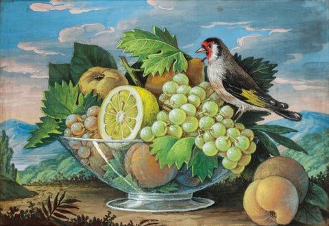 Still Life with Fruit Bowl ,Fruit and Goldfinch - Canvas Prints by Sina Irani