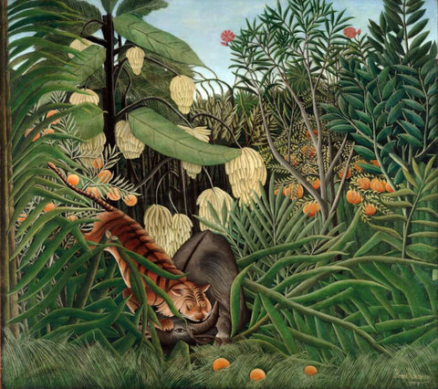 Struggle Between Tiger And Buffalo - Henri Rousseau Painting - Framed Prints