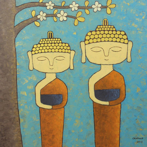 Contemporary Art - Two Young Monks - Posters by Aditi Musunur