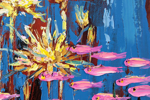 Contemporary Art - Pink Fish In Pond - Posters by Aditi Musunur