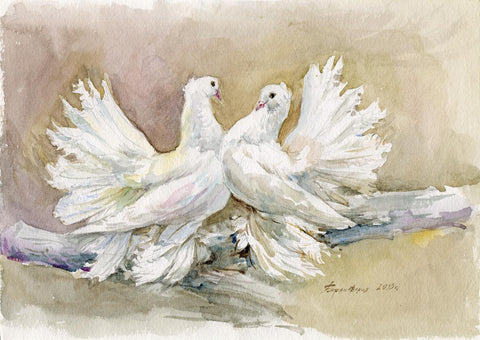 Contemporary Art - Turtle Doves - Delicate Watercolor Painting by Aditi Musunur