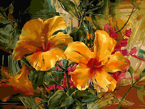 Tallenge Floral Art Collection - Contemporary Painting - Hibiscus by Michael Pierre