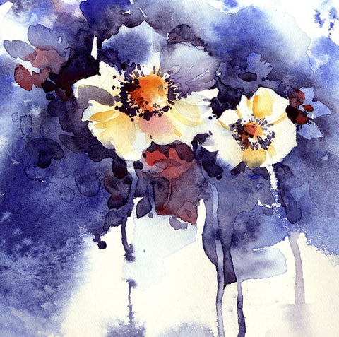 Tallenge Floral Art Collection - Delicate Water Color - Violets by Sam Mitchell