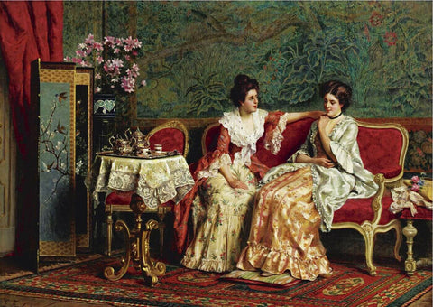 Tea Time - Guglielmo Zocchi - European Art Painting by Guglielmo Zocchi