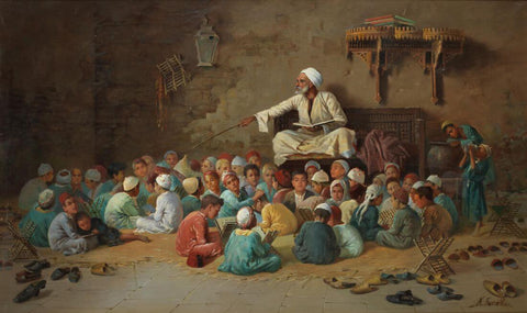 Teaching The Quran - Nicola Forcella  - Orientalist Art Painting - Framed Prints