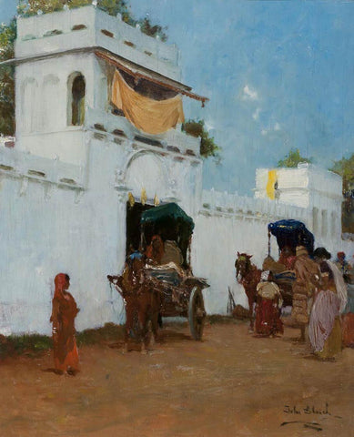 Temple Street In India - John Gleich - Vintage Orientalist Painting of India by John Gleich