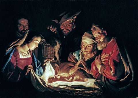 Adoration of the Shepherds (Aanbidding Van De herders) – Matthias Stom – Christian Art Painting by Christian Artworks