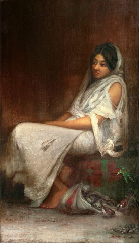 The Birdseller - Hemen Mazumdar - Indian Masters Painting by Hemen Mazumdar