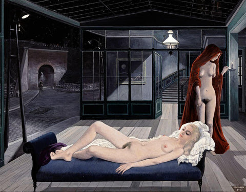 The Blue Sofa (Le Canape Bleu) - Paul Delvaux Painting - Surrealism Painting by Paul Delvaux