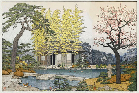 The Garden of the Three Friends (Pine Bamboo And Plum) - Yoshida Hiroshi - Ukiyo-e Woodblock Japanese Art Print by Hiroshi Yoshida