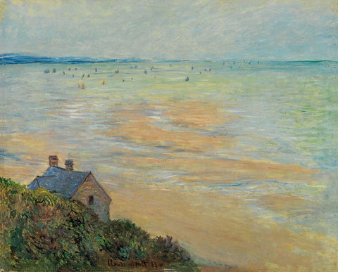 The Hut in Trouville, Low Tide (La cabane à Trouville, marée basse) - Claude Monet Painting – Impressionist Art by Claude Monet