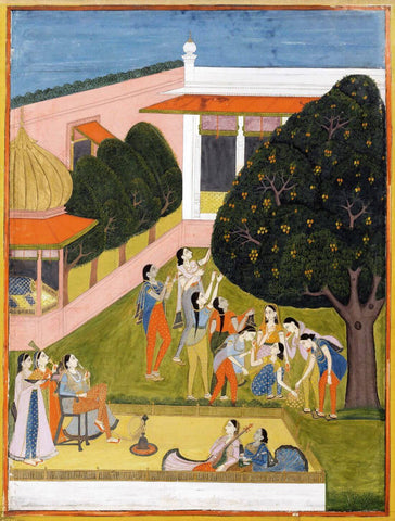 The Mango Season-  Farrukhabad - Vintage Indian Miniature Painting c1760 - Large Art Prints by Miniature Art