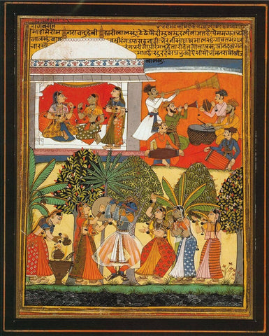 Krishna Dances With The Gopis - Mewari Painting c1780 - Vintage Indian Miniature Art Painting by Krishna Artworks