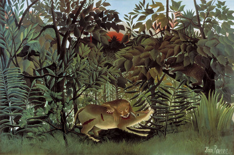 The Hungry Lion Throws Itself On The Antelope - Life Size Posters by Henri Rousseau