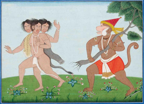 The Monkey God Hanuman Fighting Punjab Hills North India - Canvas Prints by Raghuraman