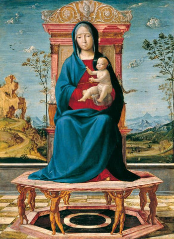 The Virgin And Child Enthroned by Lorenzo Costa