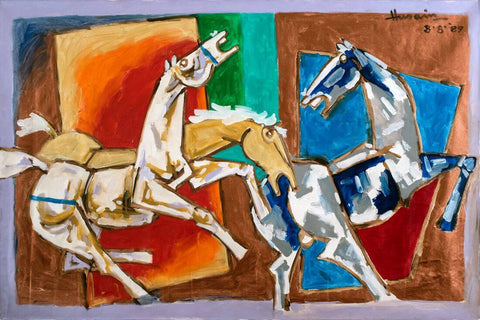 Three Horses - Maqbool Fida Husain – Painting by M F Husain
