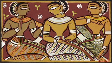 Three Seated Women - Jamini Roy - Bengal Art Painting by Jamini Roy