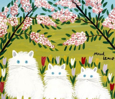 Three White Cats - Maudie Lewis - Folk Art Painting by Maud Lewis