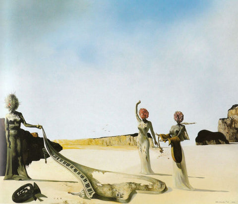 Three Women with Heads of Flowers Finding the Skin of A Grand Piano - Salvador Dali Painting - Surrealism Art by Salvador Dali