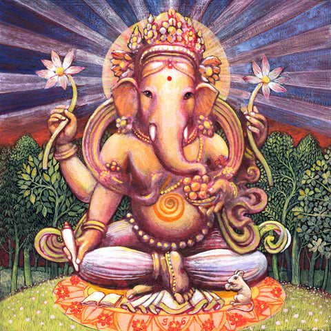 Traditional Indian Art - Chaturbhuj Ganapati - Ganesha Painting Collection by Raghuraman