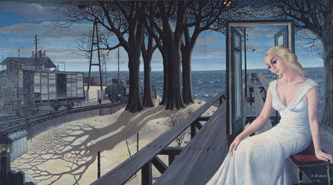 Train In The Evening ( Former le soir) - Paul Delvaux Painting - Surrealism Painting by Paul Delvaux