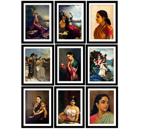 Set of 10 Best of Raja Ravi Varma II Paintings - Framed Poster Paper (12 x 17 inches) each by Raja Ravi Varma